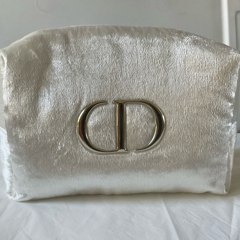 CHRISTIAN DIOR Beauty Ivory Large Velvet Cosmetic Makeup Bag Pouch -New - Picture 1 of 8